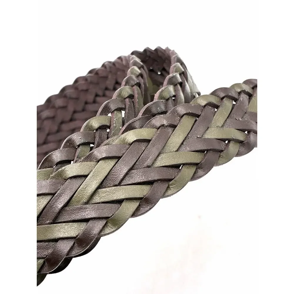 Vintage Argentina Brown Olive Green Woven Belt Size 42 Braided Boho